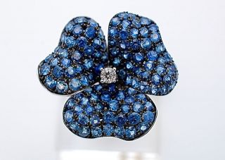 EFFY Sapphires Diamond Flower RING 14 KT Solid White Gold NWT LIFETIME 