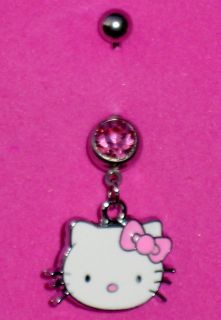   Kitty Pink BOW Face CUTE Head 316L Surgical Steel Belly Button Ring