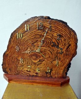 Wooden Mantle Clock Slice of Tree Trunk Quartz Made in USA 14 High 