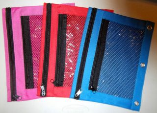   PENCIL POUCH ZIPPERS MESH 3 RING BINDERS METAL GROMMETS NEW 8x10
