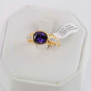   5Ct Oval Sim Purple Amethyst Cz East West Ring 14KT Yellow Gold Ep