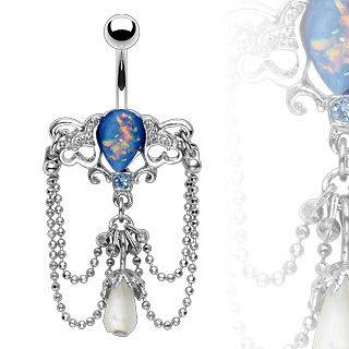 Synthetic Blue Opal CHANDELIER Navel Belly Bar
