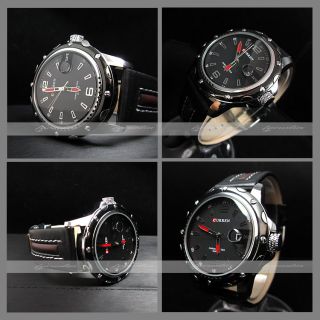 NEW DIAL CLOCK HOURS HAND DATE WATER BLACK BROWN LEATHER MEN WRIST 