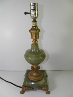 ANTIQUE GREEN ONYX BRONZED TABLE LAMP