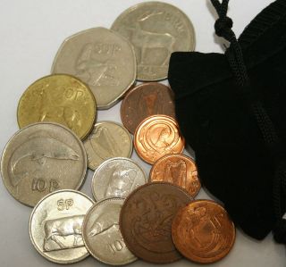 Ireland   Bag 13 X 1970s to1990s Irish Decimal Coins Penny   Pound