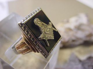   1930s 10K Solid White/ Yellow Gold MASONIC RING ART DECO SIGNED 9 1/2