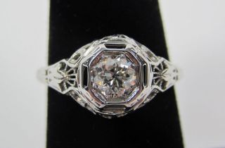 Antique 18KT White Gold Art Deco Approx 0.42ct Old Euro Natural 