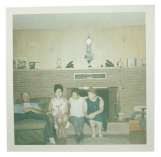 Vintage Snapshot Photo Women & Man in Living Room 1970s Color Home 