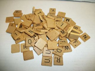 100 Wooden/Wood Scrabble Letter Tiles For Crafts or Replacement Parts