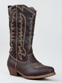 NEW Women Western Cowboy Stacked Heel Stitch Detail Distress Boot 