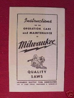 1950 Milwaukee Tools Quality Saws Operation Care Guide