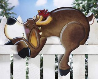 Snoozin Reindeer Outdoor Holiday Fence Topper Christmas Yard Decor