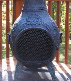 Rose Design Chiminea Wood Burning Outdoor Fireplace New