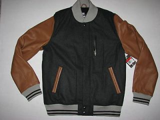 Nike Mens NSW Destroyer Varsity Leather Jacket Gray Brown NWT 411200 $ 