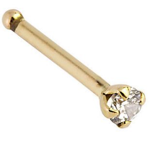 14K YELLOW GOLD Nose Ring REAL DIAMOND 1.5mm Bone Stud 20G