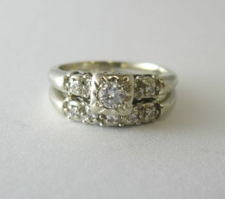   Antique 1950s Diamond Engagement Ring & Wedding Band Set 0.20ct Center
