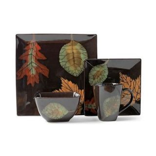   16 pc fall thanksgiving square Dinnerware Set Service for 4 dishes