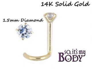 5mm GENUINE DIAMOND 14k SOLID GOLD NOSE STUD SCREW 20g