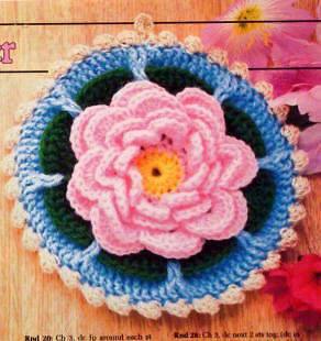 WATER LILY POTHOLDER PAD MAT * Crochet PATTERN Floral BB1