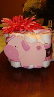 Small one layer baby shower diaper girl pink pig centerpiece