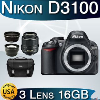 USA Nikon D3100 14.2MP + Nikon 18 55mm VR 3 Lens Camera Kit + More NEW