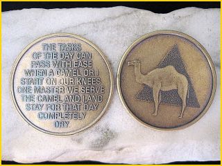 CAMEL POEM vintage style ALCOHOLICS ANONYMOUS Sober Medallion Bronze 