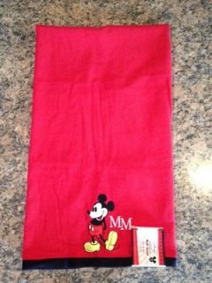 DISNEY EMBROIDERED MICKEY MOUSE BATH BATHROOM TOWEL RED & BLACK