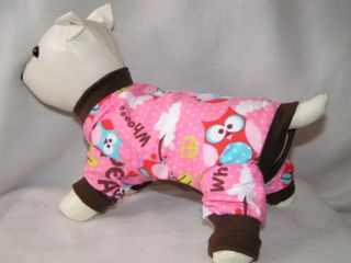Pink Owls TC 6L Dog PJS 4 legged Flannel pet Pajamas Tiny Puppy 