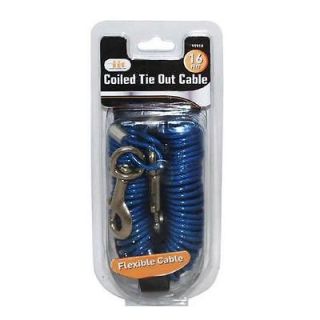 16 COILED DOG TIE OUT CABLE dogs under 60 lbs retracts to avoid 
