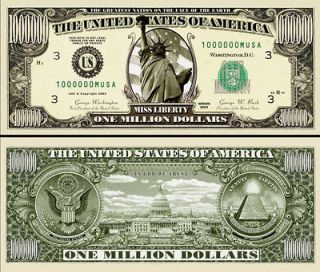   30 Realistic $1,000,000 Million Dollar Bill, Statue of Liberty Novelty
