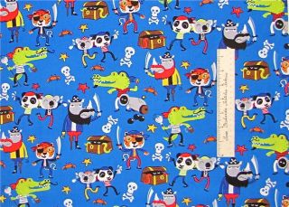 Fabric Pirate Animal Panda Koala Rhino KIds Blue Timeless Treasures 