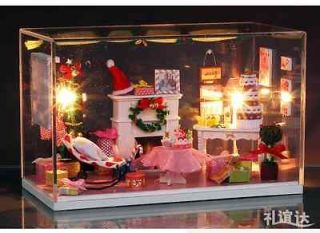   LED Light dollhouse miniatures Merry Christmas Room kit with cover