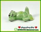 Miniature Figurine Ceramic Animal Happy Sleep Green Frog Handpainted