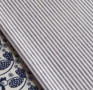 Dark navy blue and white mini stripe fabric quilting ticking nautical