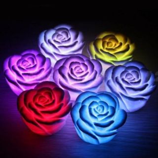 Changing 7 Color Rose Flower LED Light Night Candle Light Lamp 