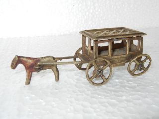Old Brass Horse Cart / Carriage Miniature Toy Figure