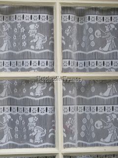 French Lace Curtains, 2 White Window Panels, Clowns, 36 x 30