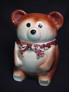   Teddy Bear Ceramic Cookie Jar Vtg Xmas Porcelain Doll Figurine Japan