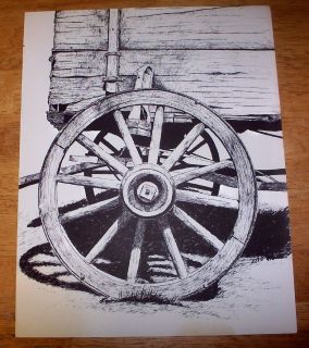 Print of A Pin & Ink Drawing of A Old Wagon Wheel