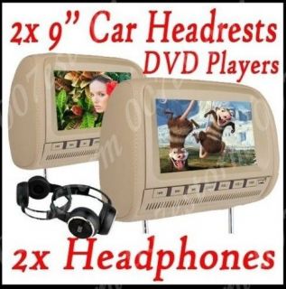 Pair 2X Car dvd player beige 9 DUAL DVD HEADREST MONITORS Games Radio 