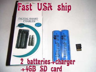 18650 Dual Battery charger with 2, 3000mAh batteries and 4 Gb SD Card 