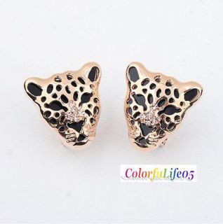   Fashion Cheetah Leopard Head Earrings Ear Nail Crystal Earring Studs