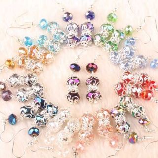 Mix Crystal Glass Faceted Bead Dangle Earrings 15 Pairs