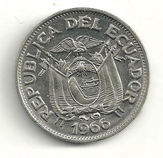   NICELY DETAILED HIGH GRADE CHOICE BU 1966 ECUADOR 20 CENTAVOs COIN