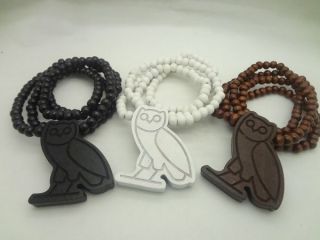 Good Quality Hip Hop Owl Pendants Wood Rosary Bead Necklaces 36U 