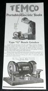   OLD MAGAZINE PRINT AD, TEMCO ELECTRIC TOOLS, TYPE G BENCH GRINDERS