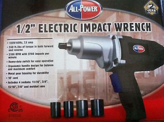 amp All Power 1/2 ELECTRIC IMPACT WRENCH+4 SOCKETS+CASE+2 year 