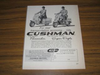 1959 Vintage Ad Cushman Pacemaker and Super Eagle Motor Scooters