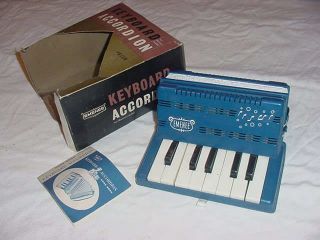 Vintage Childs Emenee Blue Keyboard Accordion With Box Song Book 