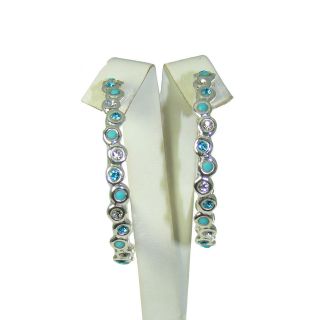 Sexy Silver Sterling Turquoise & Crystal Hoop Earrings Orit Schatzman
